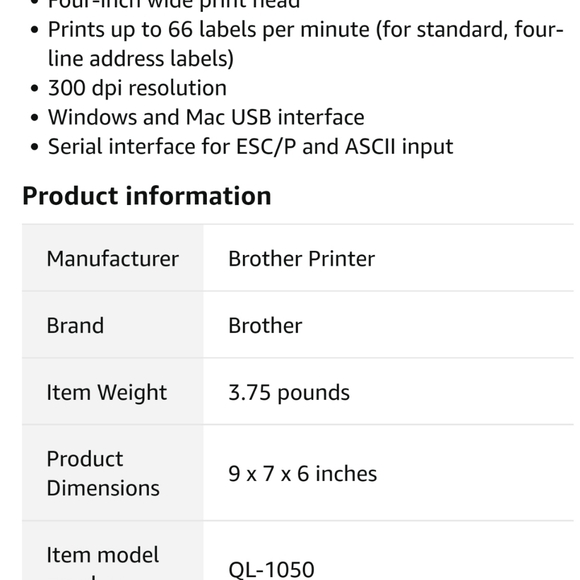 Brother QL-1050 WIDE FORMAT PROFESSIONAL LABEL PRINTER - Picture 13 of 13